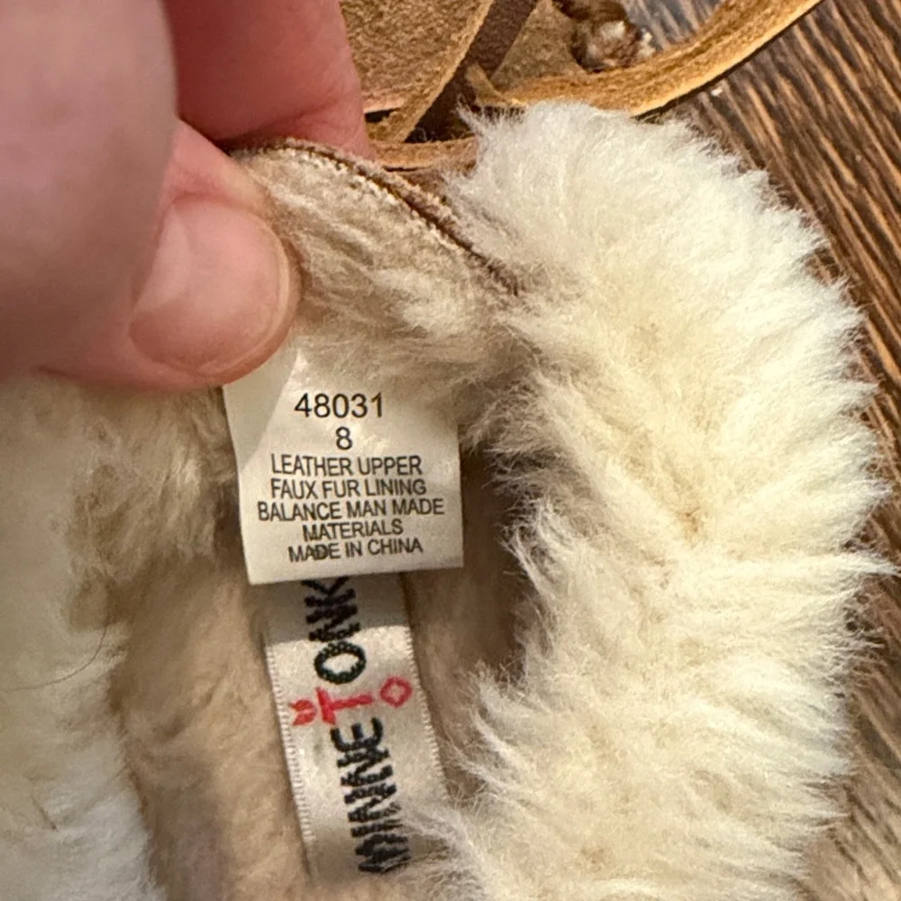 Minnetonka Tan Suede Moccasins with Cream Lining